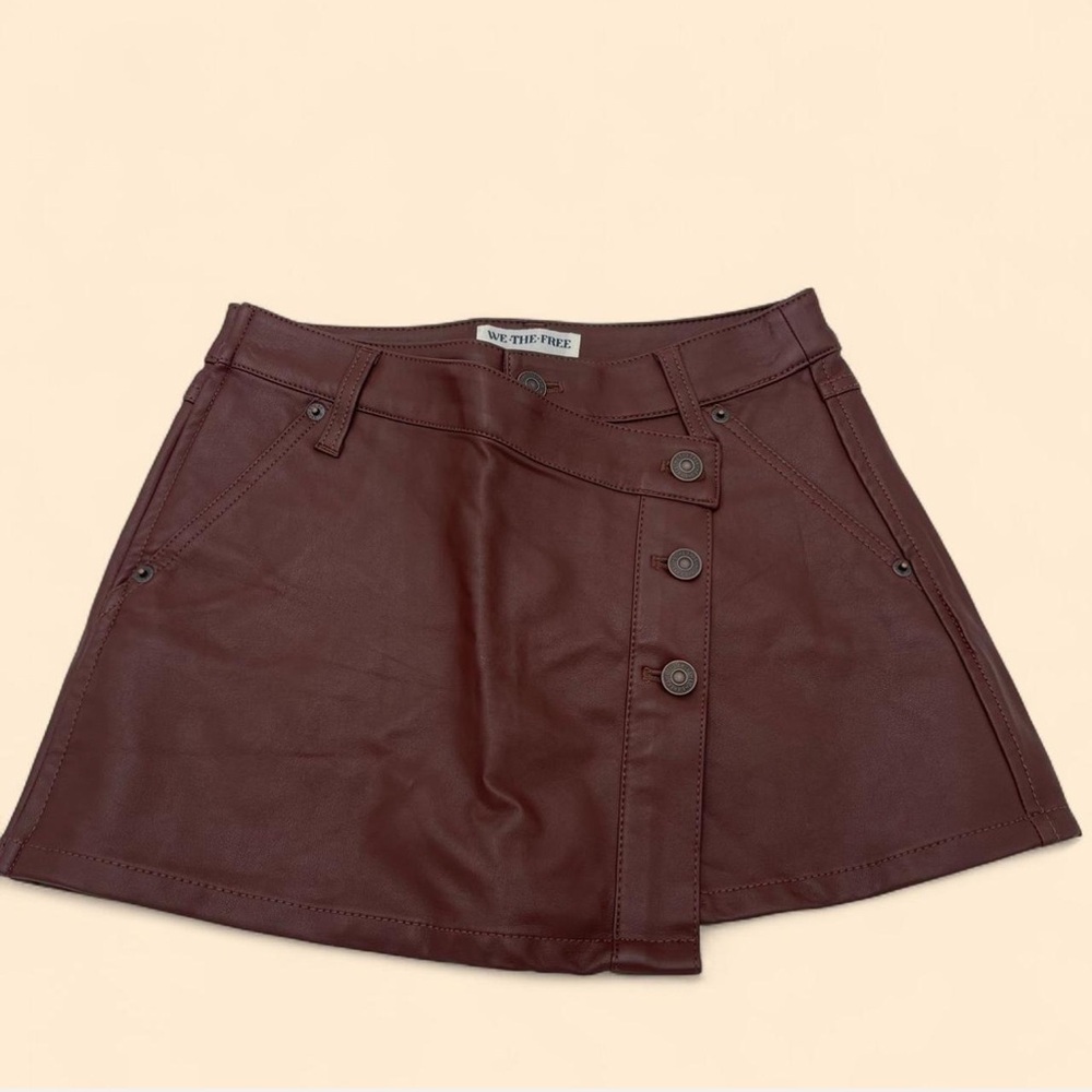 Free People We the Free Brown Faux Vegan Leather Wynne Asymmetrical Mini Skirt